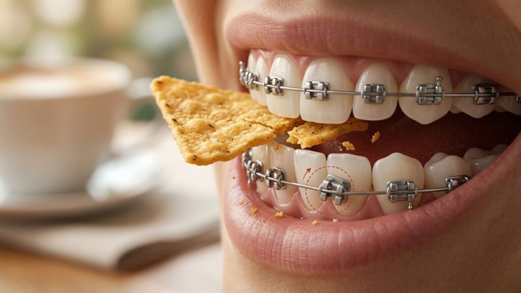Tortilla chip damaging braces bracket and wire