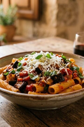 Traditional Pasta Alla Norma inspired by Sicilian culinary heritage in Catania