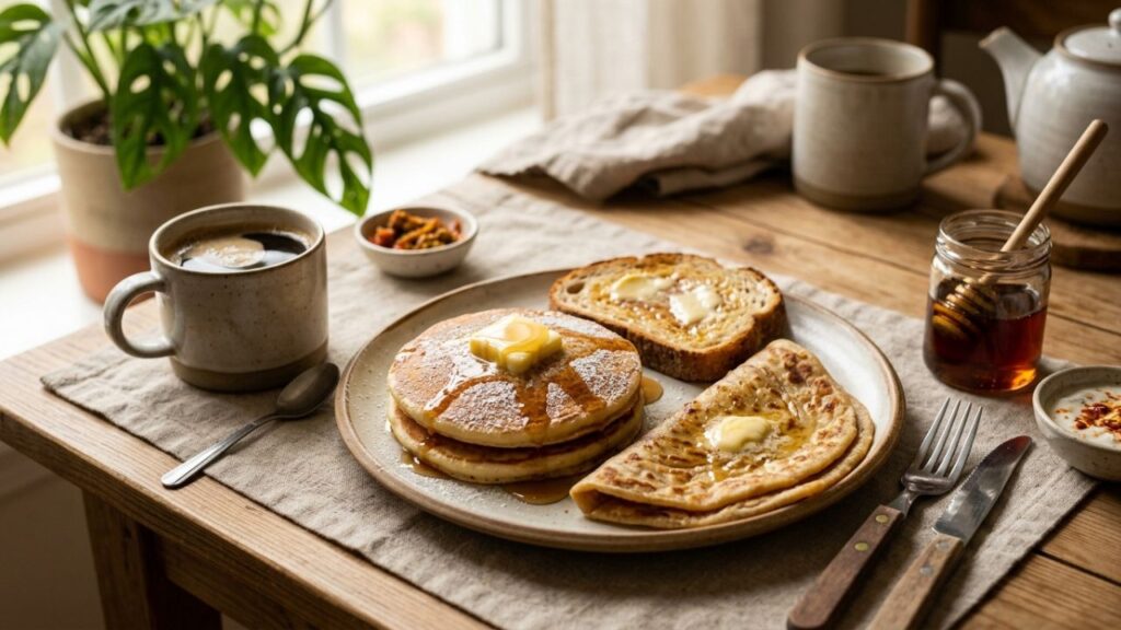 Butter on toast pancakes and paratha