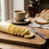 Soft roll butter sliced on wooden board