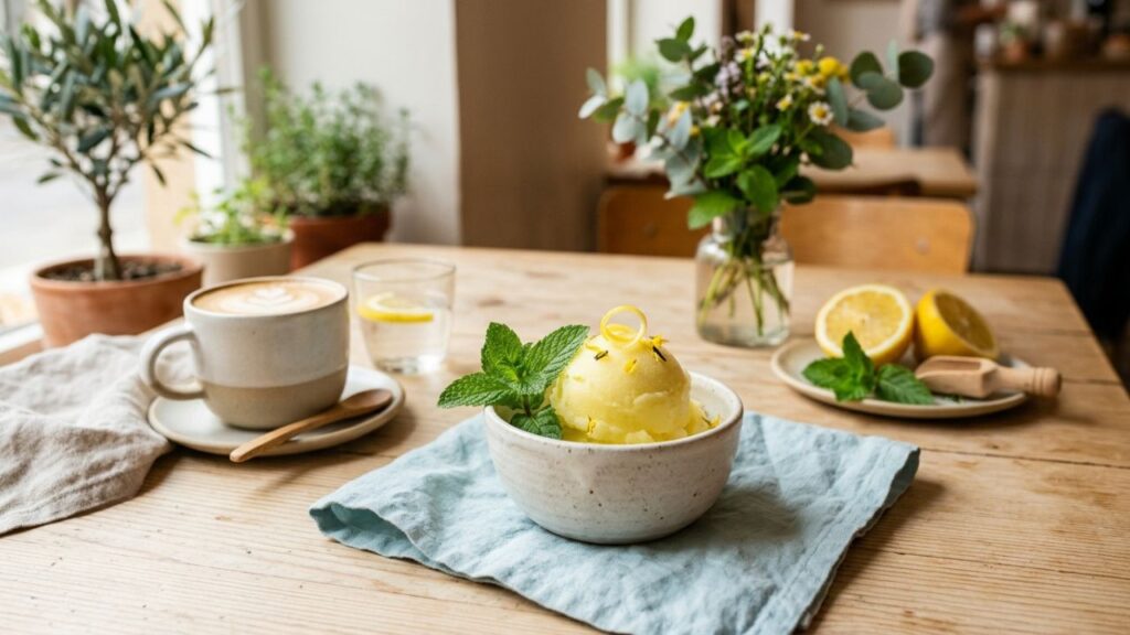 Modern styled lemon sherbet dessert for summer