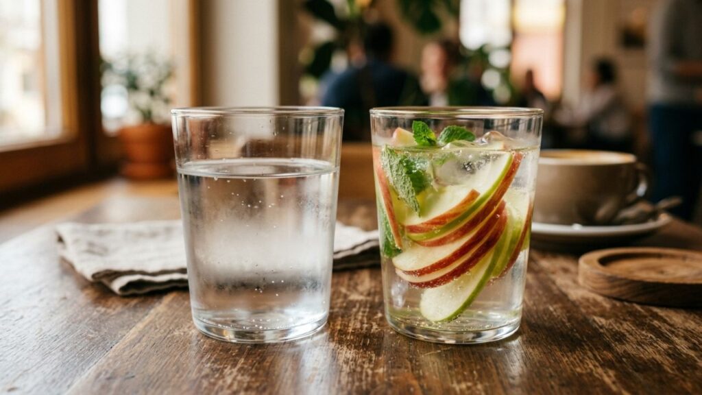Apple infused water in a calm home setting