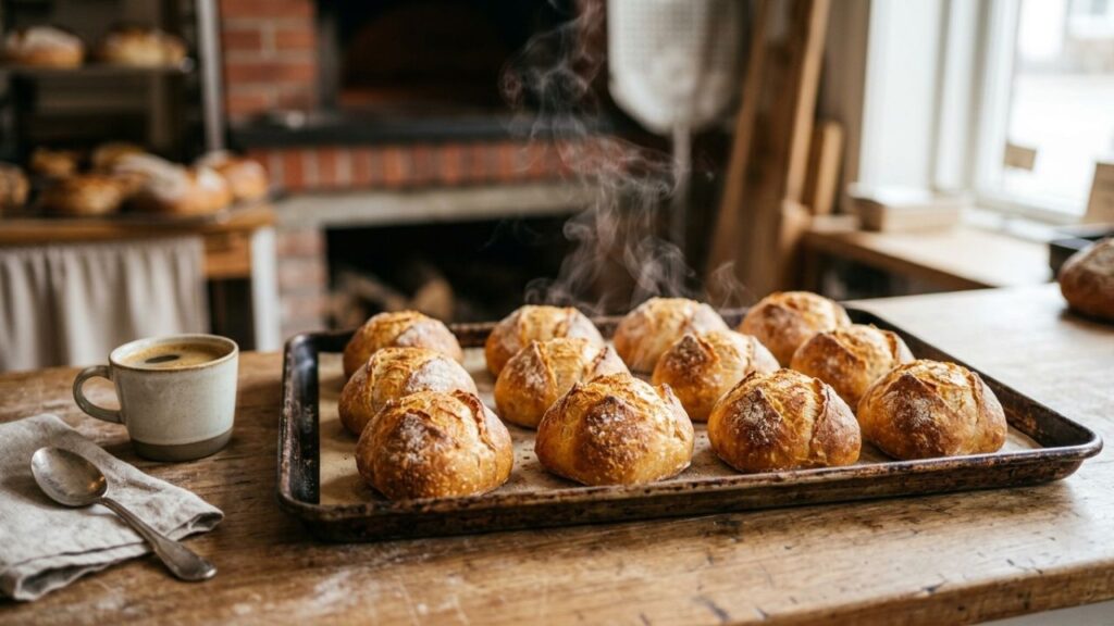 Hands kneading dough for Italian rolls on wooden surface