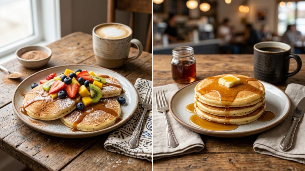 Comparison of Mexican pancakes and traditional pancakes side by side

