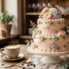 Smooth buttercream frosted cake with elegant piping design