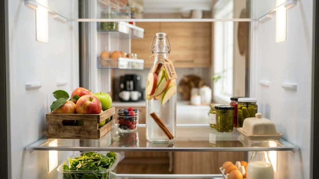 Apple infused water stored in fridge
