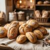 Fresh Italian roll showing crispy crust and soft airy inside on wooden table