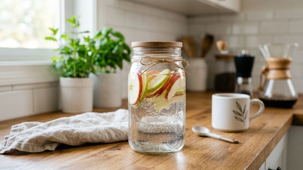 Jar of water infused with fresh apple slices