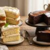 Side by side image of a fluffy cake and a dense chocolate torte showing texture differences